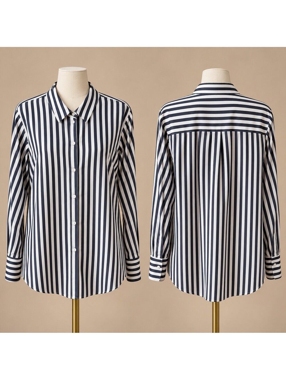 Trina Turk Women’s Navy & White Striped Button-Up Blouse – Estimated XL